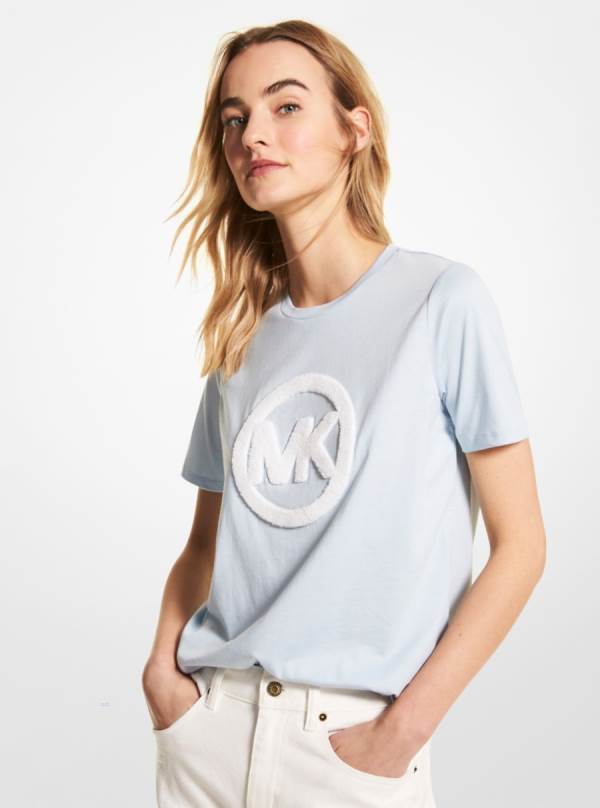 Damske Tricko Michael Kors Logo Organic Cotton Jersey Modre - Oblecenie Michael Kors Sleva | ERIYW-0645